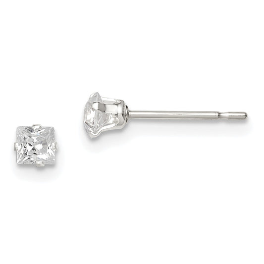 QE7499 Sterling Silver 3mm Square Snap Set CZ Stud Earrings