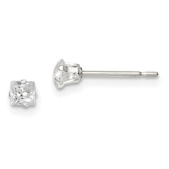 QE7499 Sterling Silver 3mm Square Snap Set CZ Stud Earrings