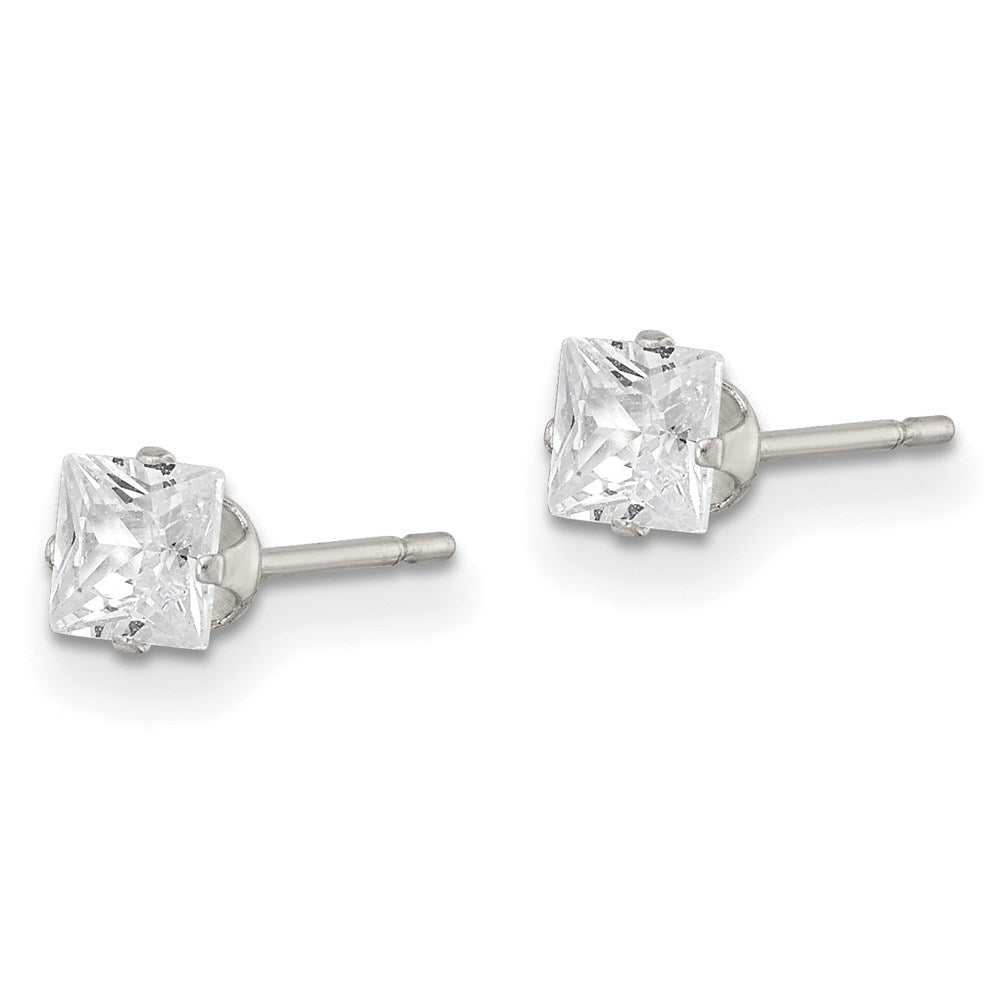 QE7500 Sterling Silver 4mm Square Snap Set CZ Stud Earrings