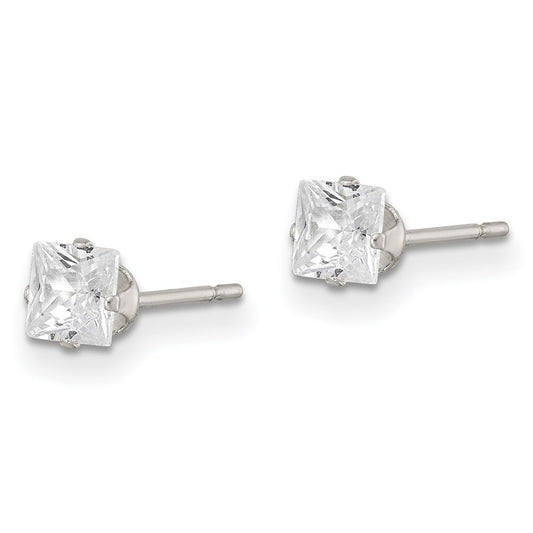 QE7500 Sterling Silver 4mm Square Snap Set CZ Stud Earrings