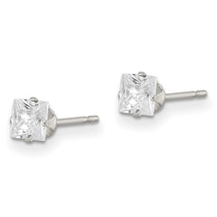 QE7500 Sterling Silver 4mm Square Snap Set CZ Stud Earrings