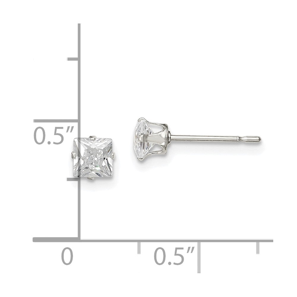 QE7500 Sterling Silver 4mm Square Snap Set CZ Stud Earrings