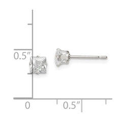QE7500 Sterling Silver 4mm Square Snap Set CZ Stud Earrings