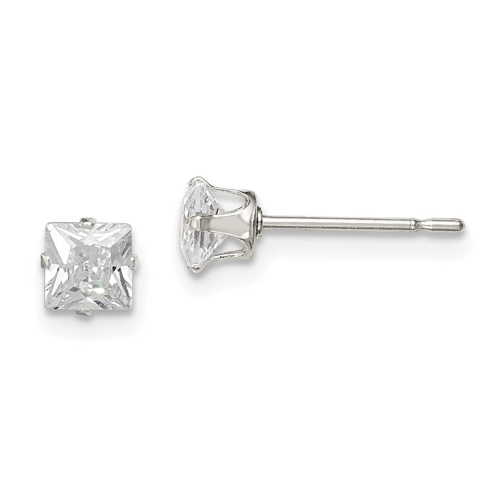 QE7500 Sterling Silver 4mm Square Snap Set CZ Stud Earrings