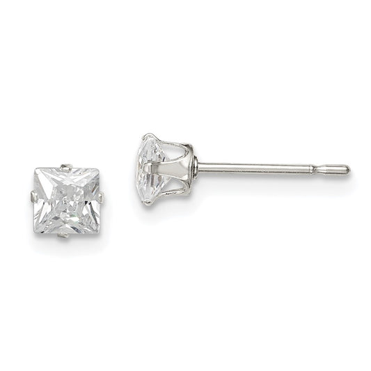 QE7500 Sterling Silver 4mm Square Snap Set CZ Stud Earrings