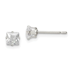 QE7500 Sterling Silver 4mm Square Snap Set CZ Stud Earrings