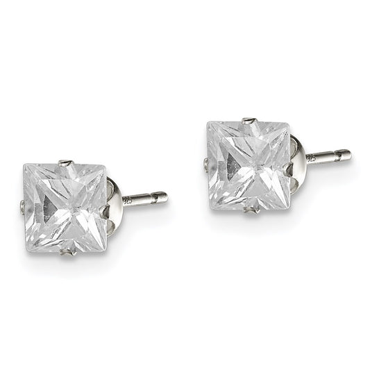 QE7501 Sterling Silver 5mm Square Snap Set CZ Stud Earrings