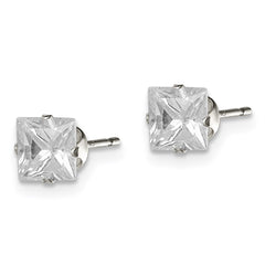QE7501 Sterling Silver 5mm Square Snap Set CZ Stud Earrings
