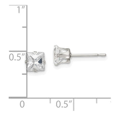 QE7501 Sterling Silver 5mm Square Snap Set CZ Stud Earrings
