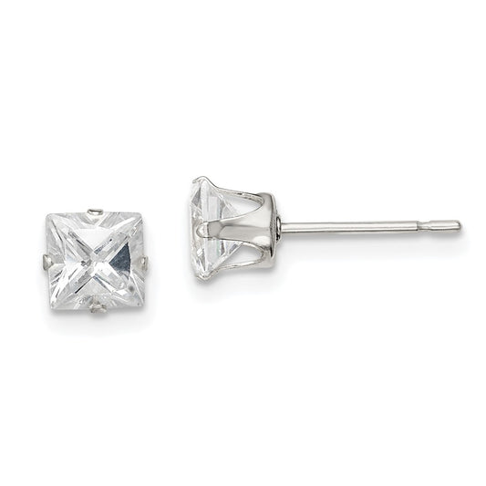 QE7501 Sterling Silver 5mm Square Snap Set CZ Stud Earrings