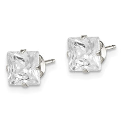 QE7502 Sterling Silver 6mm Square Snap Set CZ Stud Earrings