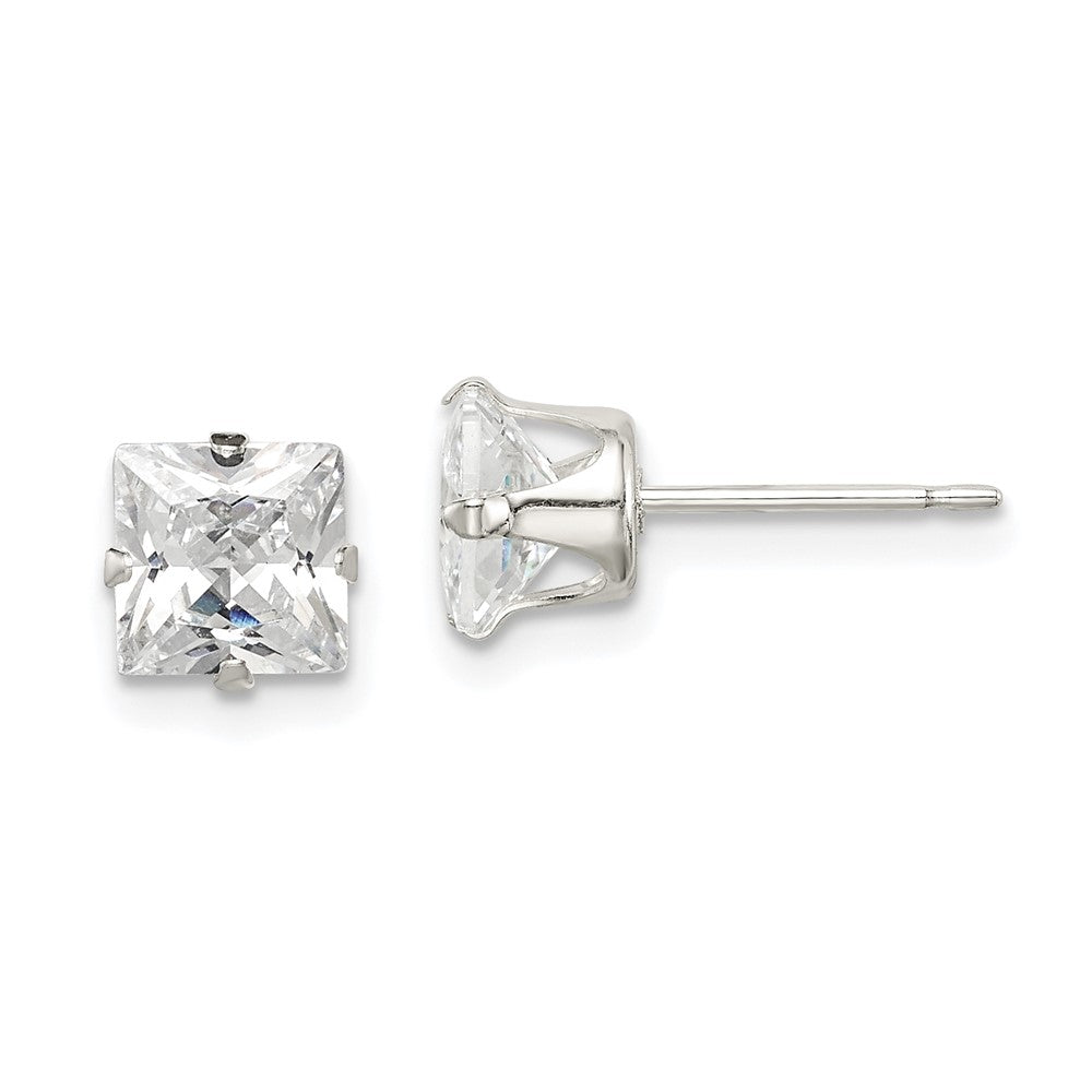 QE7502 Sterling Silver 6mm Square Snap Set CZ Stud Earrings