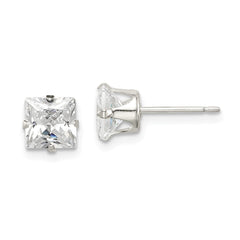 QE7502 Sterling Silver 6mm Square Snap Set CZ Stud Earrings