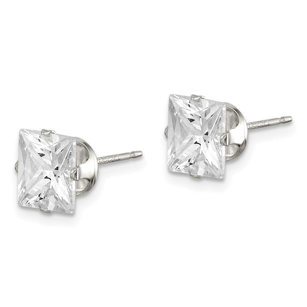 QE7503 Sterling Silver 7mm Square Snap Set CZ Stud Earrings