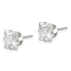 QE7503 Sterling Silver 7mm Square Snap Set CZ Stud Earrings