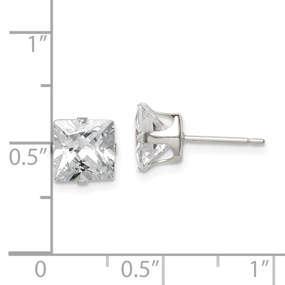 QE7503 Sterling Silver 7mm Square Snap Set CZ Stud Earrings