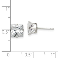 QE7503 Sterling Silver 7mm Square Snap Set CZ Stud Earrings