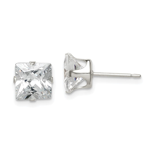 QE7503 Sterling Silver 7mm Square Snap Set CZ Stud Earrings