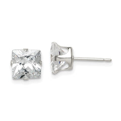 QE7503 Sterling Silver 7mm Square Snap Set CZ Stud Earrings