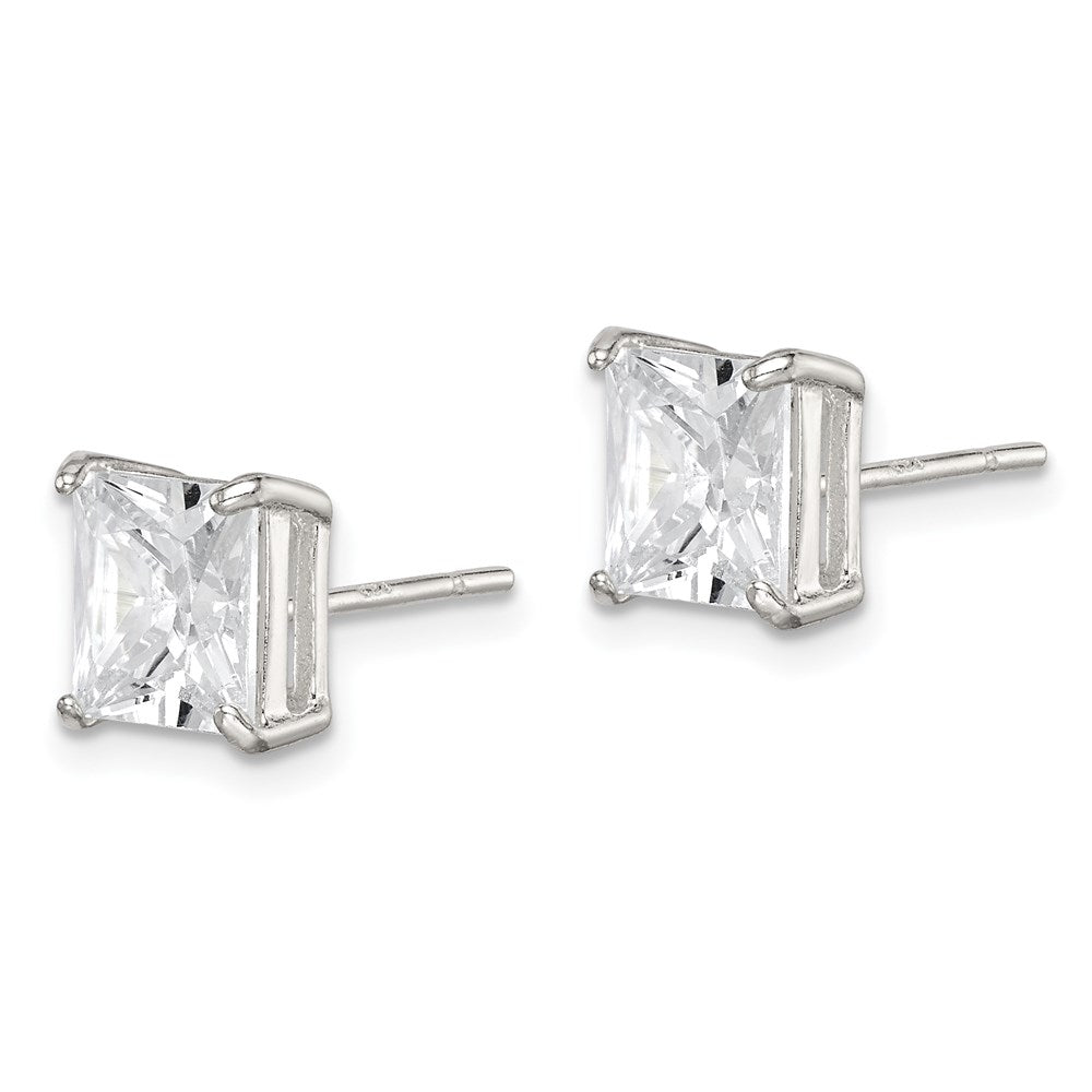 QE7507 Sterling Silver 7mm Square CZ Basket Set Stud Earrings