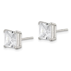 QE7507 Sterling Silver 7mm Square CZ Basket Set Stud Earrings