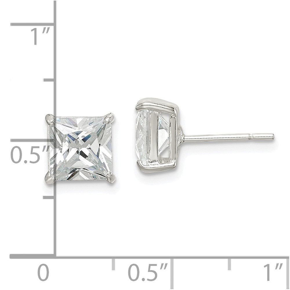QE7507 Sterling Silver 7mm Square CZ Basket Set Stud Earrings
