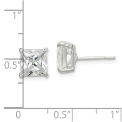 QE7507 Sterling Silver 7mm Square CZ Basket Set Stud Earrings