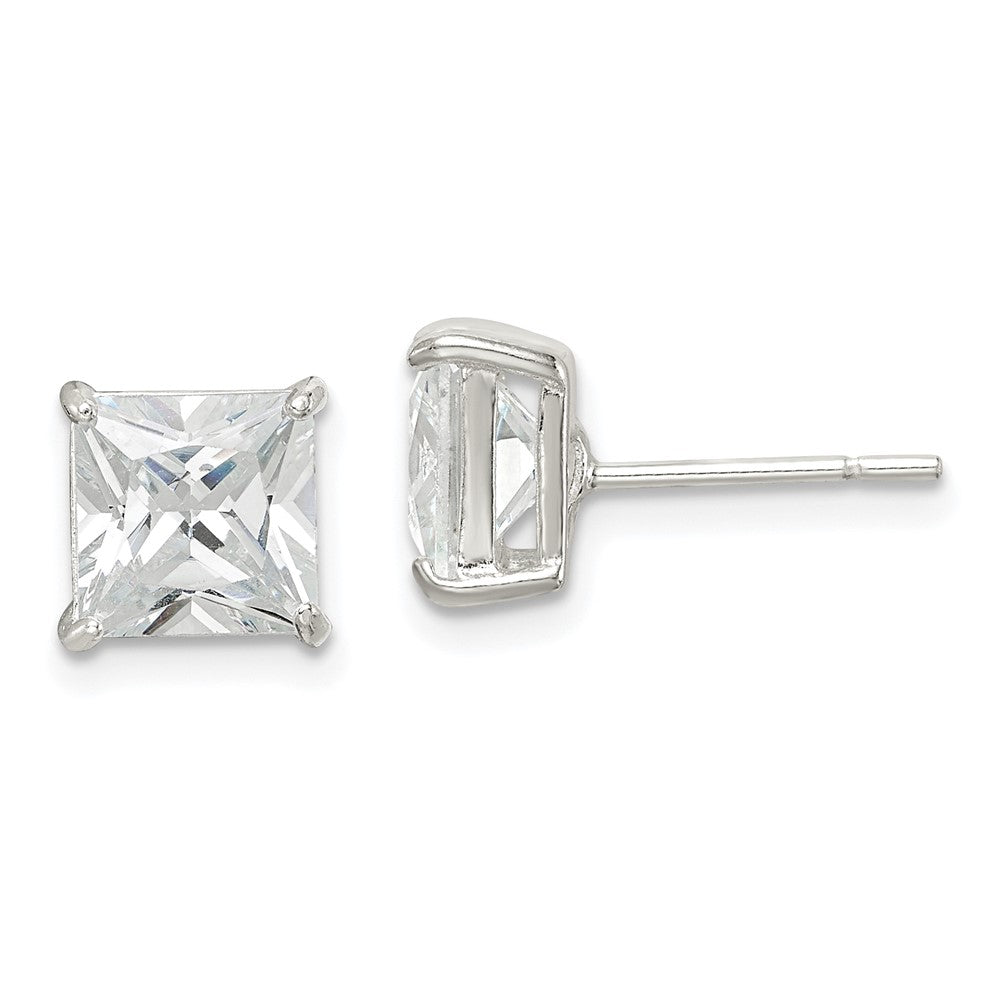 QE7507 Sterling Silver 7mm Square CZ Basket Set Stud Earrings
