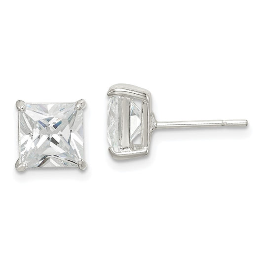QE7507 Sterling Silver 7mm Square CZ Basket Set Stud Earrings
