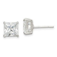 QE7507 Sterling Silver 7mm Square CZ Basket Set Stud Earrings