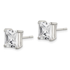 QE7508 Sterling Silver 8mm Square CZ Basket Set Stud Earrings