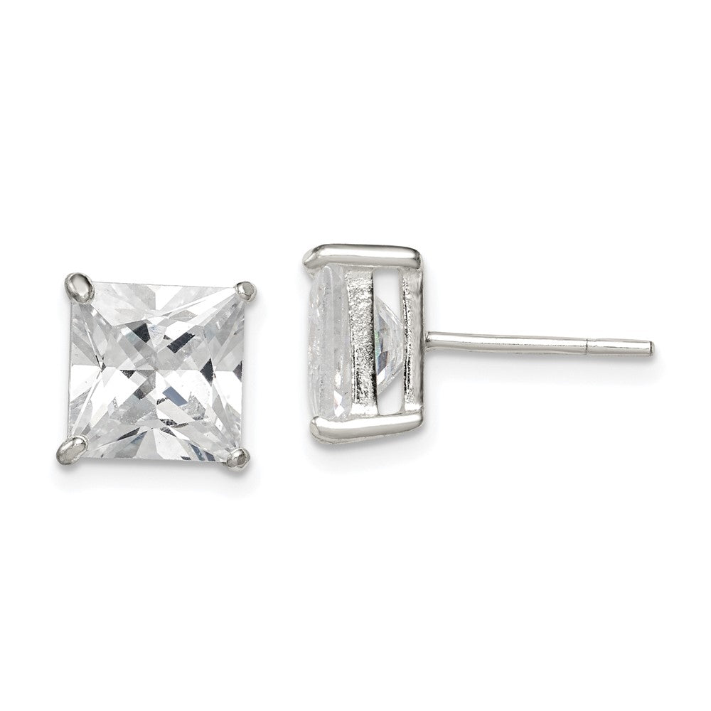 QE7508 Sterling Silver 8mm Square CZ Basket Set Stud Earrings