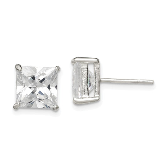 QE7508 Sterling Silver 8mm Square CZ Basket Set Stud Earrings