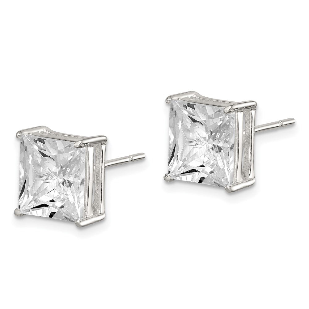 QE7509 Sterling Silver 9mm Square CZ Basket Set Stud Earrings