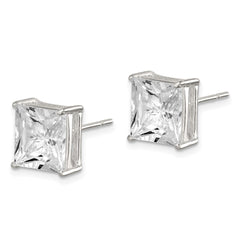 QE7509 Sterling Silver 9mm Square CZ Basket Set Stud Earrings