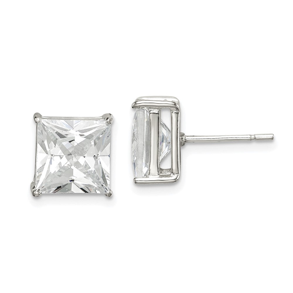 QE7509 Sterling Silver 9mm Square CZ Basket Set Stud Earrings