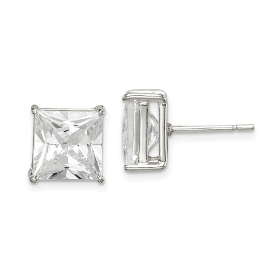 QE7509 Sterling Silver 9mm Square CZ Basket Set Stud Earrings