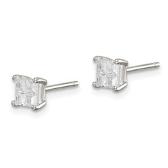 QE7517 Sterling Silver 4mm Square Cross-cut CZ Basket Set Stud Earrings