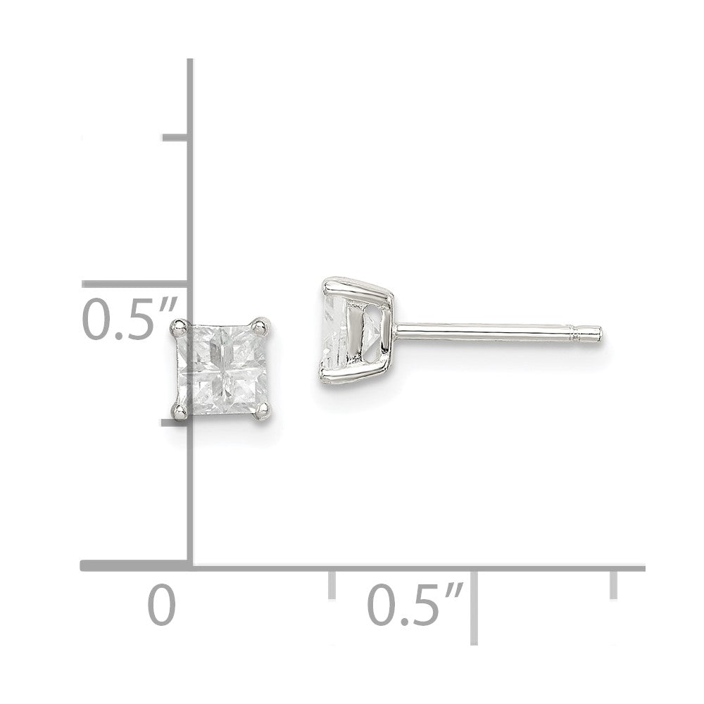 QE7517 Sterling Silver 4mm Square Cross-cut CZ Basket Set Stud Earrings