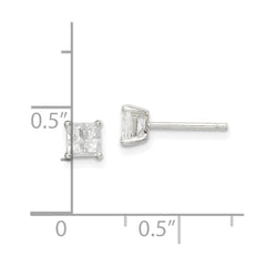 QE7517 Sterling Silver 4mm Square Cross-cut CZ Basket Set Stud Earrings