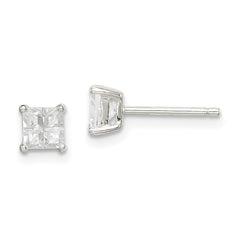 QE7517 Sterling Silver 4mm Square Cross-cut CZ Basket Set Stud Earrings