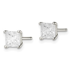 QE7518 Sterling Silver 5mm Square Cross-cut CZ Basket Set Stud Earrings