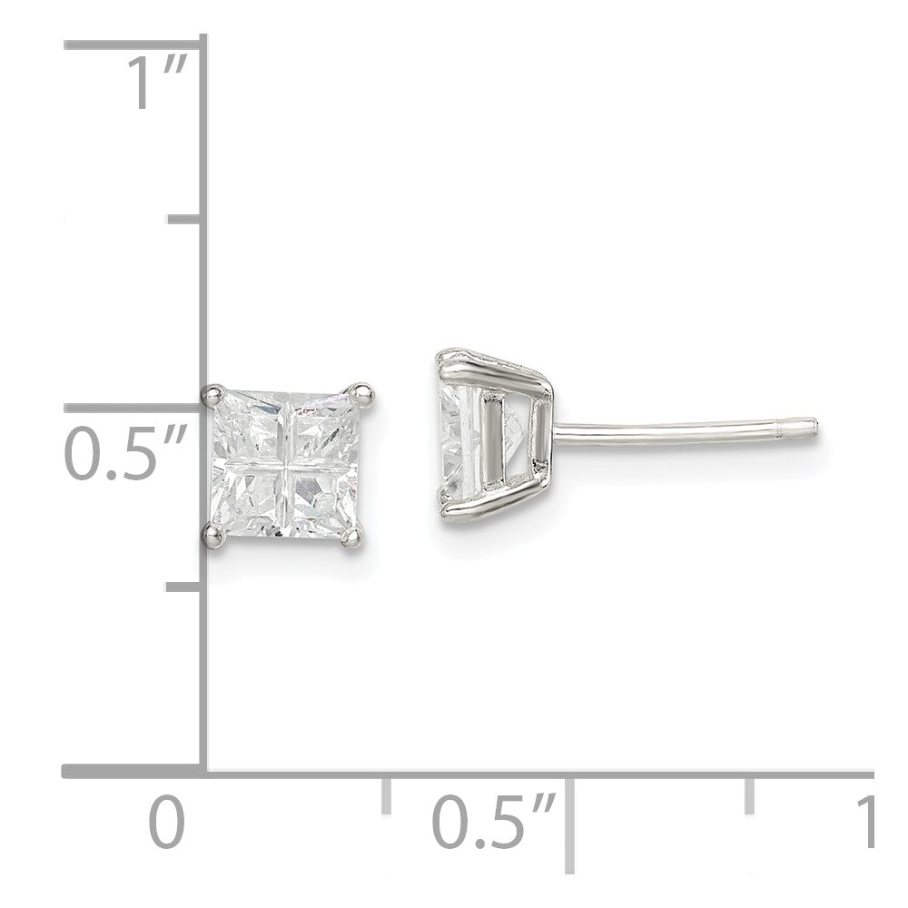 QE7518 Sterling Silver 5mm Square Cross-cut CZ Basket Set Stud Earrings
