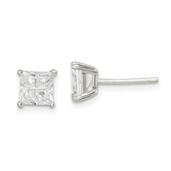 QE7518 Sterling Silver 5mm Square Cross-cut CZ Basket Set Stud Earrings