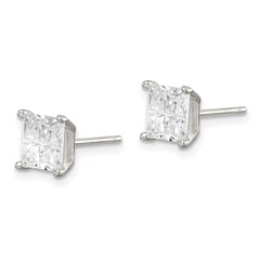 QE7519 Sterling Silver 6mm Square Cross-cut CZ Basket Set Stud Earrings