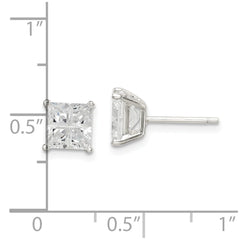 QE7519 Sterling Silver 6mm Square Cross-cut CZ Basket Set Stud Earrings