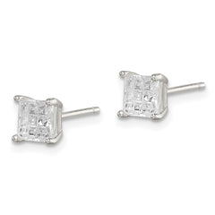 QE7529 Sterling Silver 5mm Square Laser-cut CZ Basket Set Stud Earrings