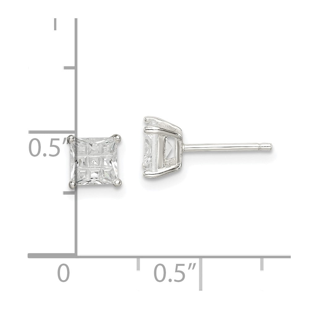 QE7529 Sterling Silver 5mm Square Laser-cut CZ Basket Set Stud Earrings
