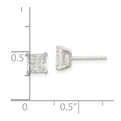 QE7529 Sterling Silver 5mm Square Laser-cut CZ Basket Set Stud Earrings