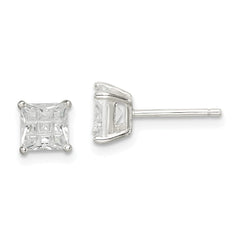 QE7529 Sterling Silver 5mm Square Laser-cut CZ Basket Set Stud Earrings